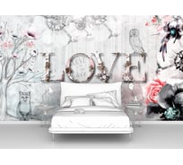 Фотообои "Рисунок дерева и цветов на заборе с надписью LOVE" 400x230 ШxВ ООО Первое ателье pw93998-4