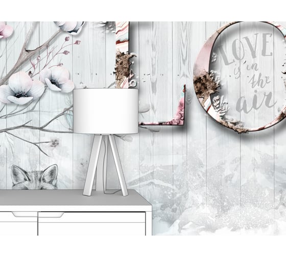 Фотообои "Рисунок дерева и цветов на заборе с надписью LOVE" 400x230 ШxВ ООО Первое ателье pw93998-4