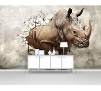 Фотообои лофт животные "3D носорог в проломе старой стены" 200x125 ШxВ ООО Первое ателье pw72265-2