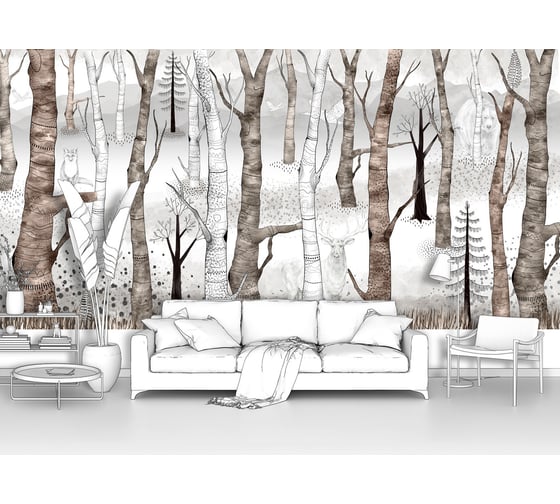 Фотообои лес "Коллекция Sherwood-Животные в лесу" 200x100 ШxВ ООО Первое ателье pw109474-2 1