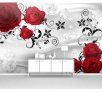 Фотообои 3d абстракции цветы "Красные розы с черным узором" 400x280 ШxВ ООО Первое ателье pw93972-4