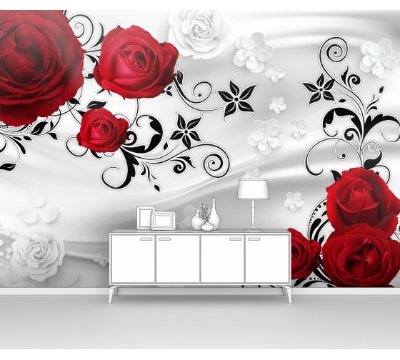 Фотообои 3d абстракции цветы "Красные розы с черным узором" 400x280 ШxВ ООО Первое ателье pw93972-4 1