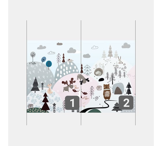 Фотообои "Коллекция Woodland-рисованный лес с животными" 200x130 ШxВ ООО Первое ателье pw109504-2