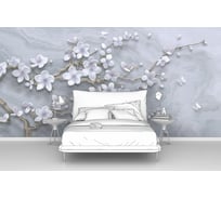 Фотообои сакура мрамор "Фарфоровая ветка сакуры на мраморе" 300x150 ШxВ ООО Первое ателье pw141414-3