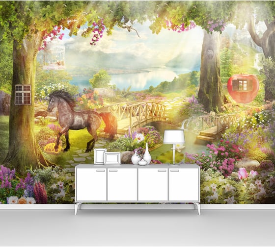 Фотообои "Слон и конь в сказочном лесу" 200x150 ШxВ ООО Первое ателье pw141453-2 1