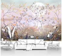 Фотообои "Журавли в цветущих кустах" 300x205 ШxВ ООО Первое ателье pw141188-3