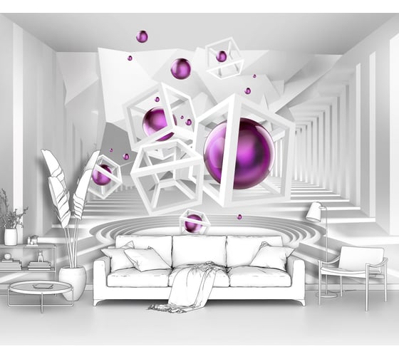 Фотообои 3d абстракции "Шары внутри кубов в белом тоннеле" 300x190 ШxВ ООО Первое ателье pw94033-3
