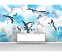 Фотообои "Киты и медузы в облаках" 300x180 ШxВ ООО Первое ателье pw141489-3