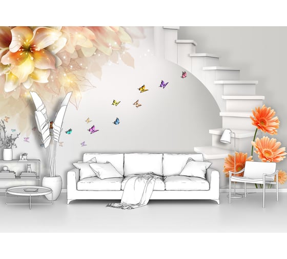 Фотообои "3d лестница и цветы" 175x100 ШxВ ООО Первое ателье pw94022-1 1