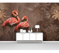 Фотообои птицы "Яркие фламинго в пальмовых листьях" 300x200 ШxВ ООО Первое ателье pw141387-3