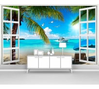 Фотообои море "Пляж с пальмами в открытом окне" 160x100 ШxВ ООО Первое ателье pw141422-1