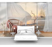 Фотообои море "Вид на залив и парусник через окно" 200x130 ШxВ ООО Первое ателье pw78667-2