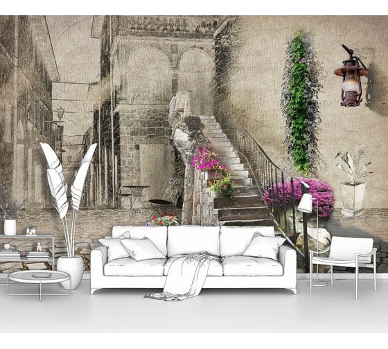 Фотообои "Фонарь, цветы, лестница" 400x270 ШxВ ООО Первое ателье pw71362-4