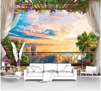 Фотообои окно море "Вид на закат с балкона на юге" 135x100 ШxВ ООО Первое ателье pw70475-1