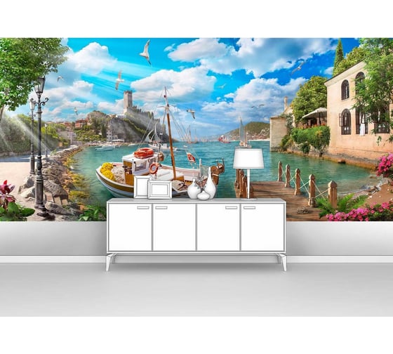 Фотообои море "Корабль у пирса" 400x185 ШxВ ООО Первое ателье pw70471-4 1