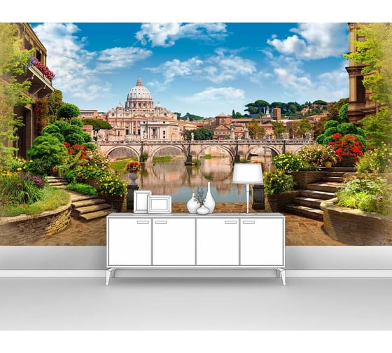 Фотообои город "Набережная в зелени с видом на мост" 300x175 ШxВ ООО Первое ателье pw70633-3 1