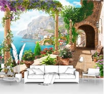 Фотообои "Терраса со скамейкой и видом на море" 300x225 ШxВ ООО Первое ателье pw70474-3