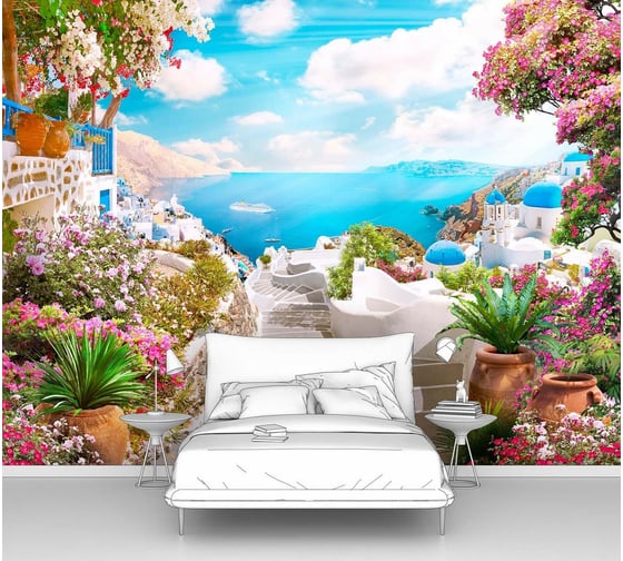 Фотообои море "Лестница, ведущая к морю в Санторини" 300x225 ШxВ ООО Первое ателье pw70627-3 1