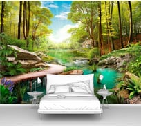 Фотообои природа лес "Лодка на реке в лесу" 135x100 ШxВ ООО Первое ателье pw70608-1