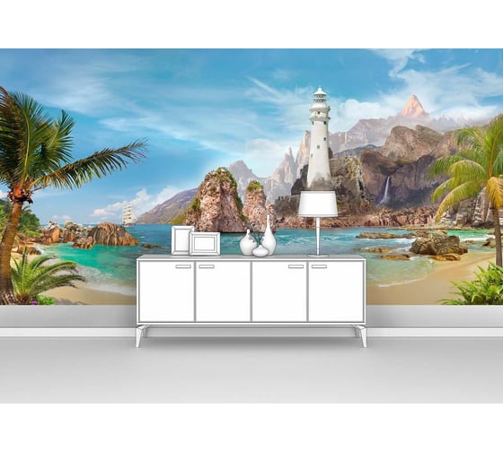 Фотообои ООО Первое ателье море "Маяк в бухте" 200x100 см pw94494-2 1