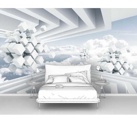 Фотообои 3d абстракции "Белые парящие сборные кубы" 300x190 ШxВ ООО Первое ателье pw135988-3 1