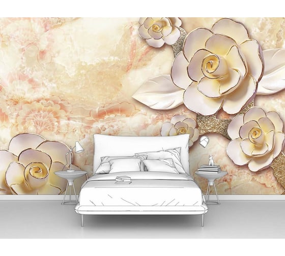 Фотообои 3d цветы "Фарфоровые цветы" 200x125 ШxВ ООО Первое ателье pw140453-2 1