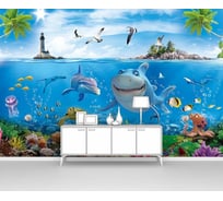 Фотообои животные "Веселые акула и дельфин" 300x205 ШxВ ООО Первое ателье pw95079-3
