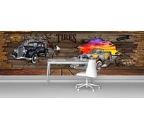 Фотообои машина "Деревянная стена с ретро авто" 400x125 ШxВ ООО Первое ателье pw94959-4