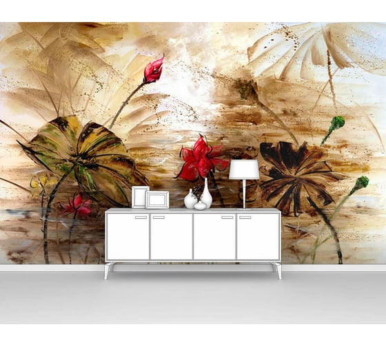 Фотообои цветы "Рисованные лотосы" 300x195 ШxВ ООО Первое ателье pw95390-3 1