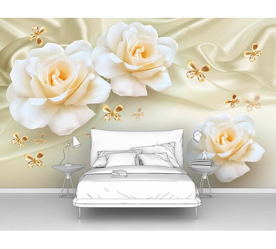 Фотообои цветы "Розы с малюсенькими бабочками" 400x250 ШxВ ООО Первое ателье pw95887-4