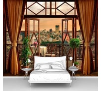 Фотообои город Париж окно "Вид на Эйфелеву башню ночью" 125x100 ШxВ ООО Первое ателье pw141200-1