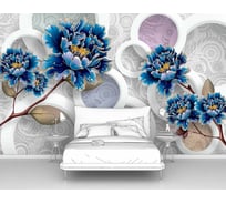 Фотообои 3d абстракции "Синие цветы с кругами" 160x100 ШxВ ООО Первое ателье pw95641-1