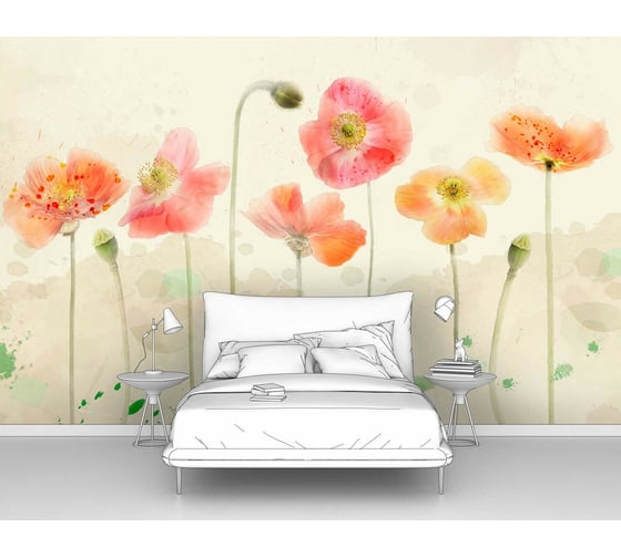 Фотообои цветы "Акварель. Маки" 400x250 ШxВ ООО Первое ателье pw95727-4