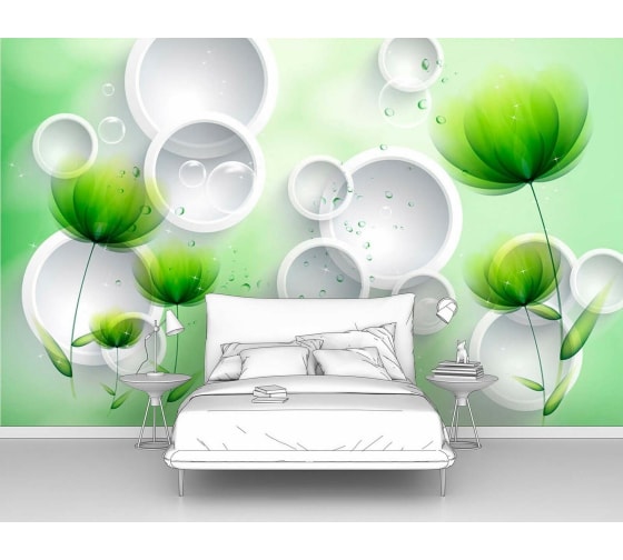 Фотообои 3d абстракции "Зеленые цветы с кругами" 300x190 ШxВ ООО Первое ателье pw95833-3 1