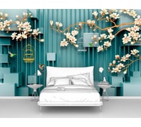 Фотообои 3d абстракции цветы "Ветки сакуры с кубами" 400x250 ШxВ ООО Первое ателье pw95966-4