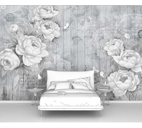 Фотообои цветы "Пионы на заборе" 400x270 ШxВ ООО Первое ателье pw96045-4