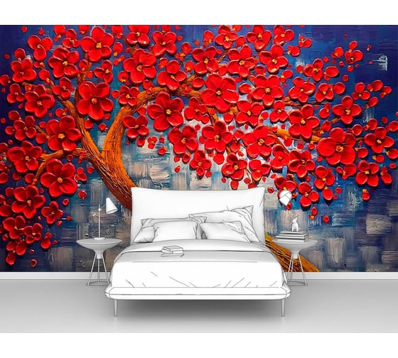 Фотообои абстракции "Дерево с кроной из красных цветов" 160x100 ШxВ ООО Первое ателье pw96251-1 1