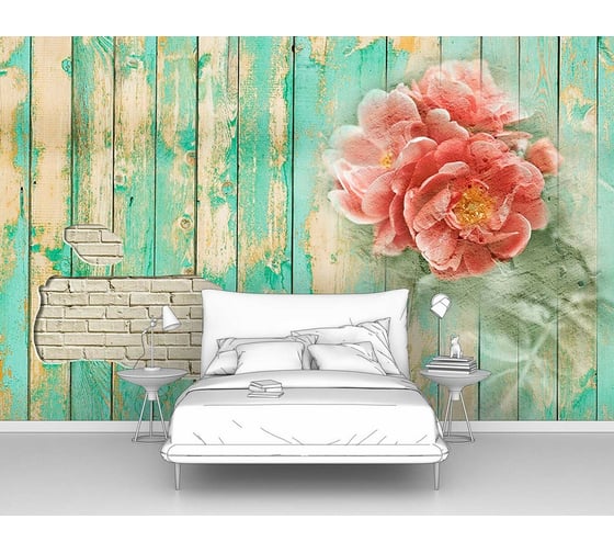 Фотообои цветы лофт "Цветок нарисованный на старом заборе" 400x250 ШxВ ООО Первое ателье pw95711-4