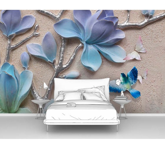 Фотообои цветы "Голубые магнолии" 400x250 ШxВ ООО Первое ателье pw96352-4 1