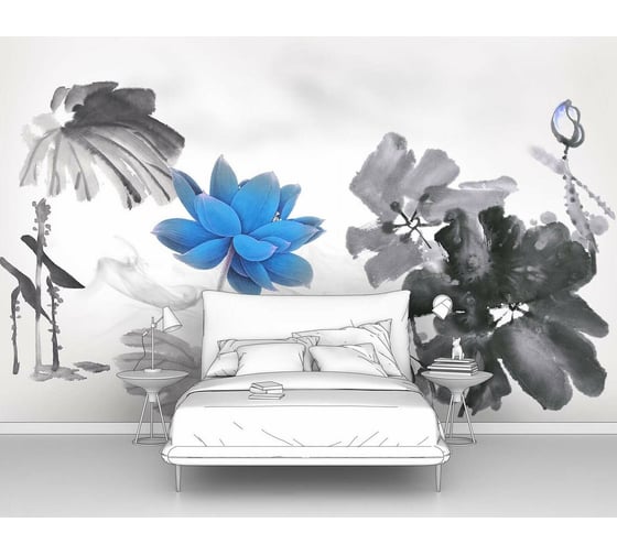 Фотообои цветы "Лотосы нарисованные в китайской технике" 300x190 ШxВ ООО Первое ателье pw96213-3