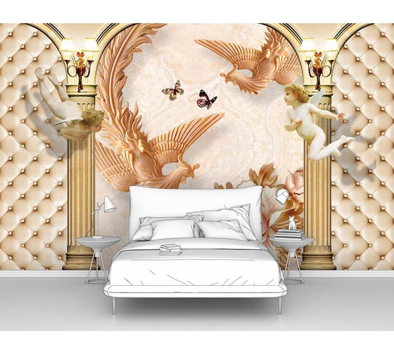 Фотообои "Жар-птицы в арке с колоннами" 300x190 ШxВ ООО Первое ателье pw96077-3