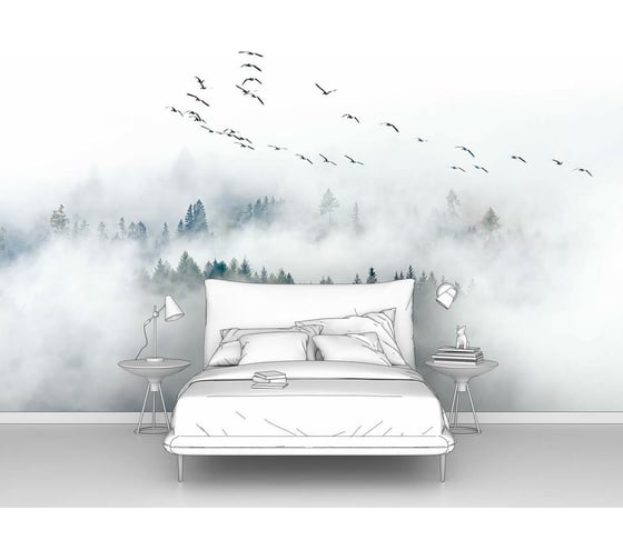 Фотообои лес в тумане "Птицы на туманным лесом" 300x190 ШxВ ООО Первое ателье pw95986-3 1