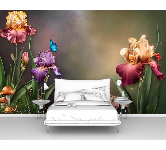 Фотообои цветы "Разноцветные ирисы" 160x100 ШxВ ООО Первое ателье pw96092-1 1