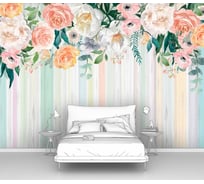 Фотообои "Полосатые обои с цветами" 145x100 ШxВ ООО Первое ателье pw96689-1