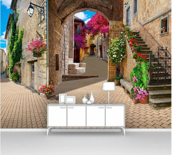 Фотообои город "Солнечный денёк на живописных улочках" 300x225 ШxВ ООО Первое ателье pw28703-3 1