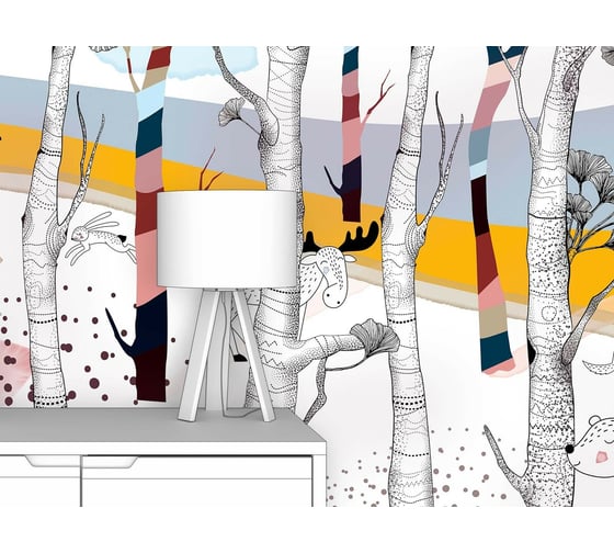 Фотообои лес "Woodland-животные в цветном лесу" 400x200 ШxВ ООО Первое ателье pw109482-4