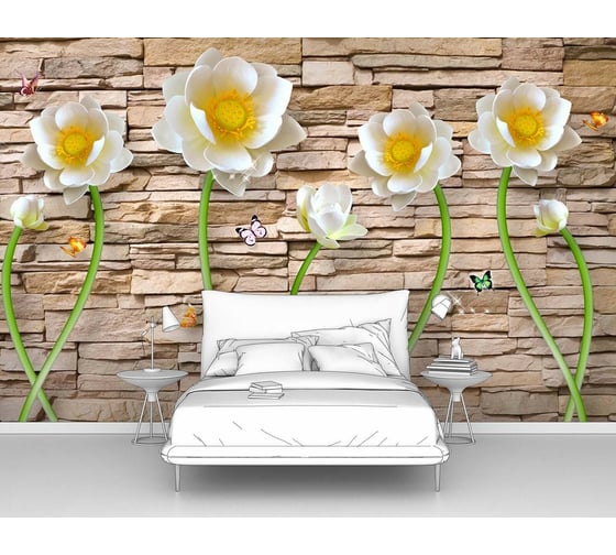 Фотообои 3d абстракции цветы "Кувшинки на кирпичной стене" 300x190 ШxВ ООО Первое ателье pw96711-3 1