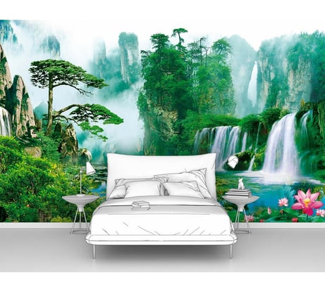 Фотообои природа лес "Водопад в горном лесу" 300x190 ШxВ ООО Первое ателье pw96716-3