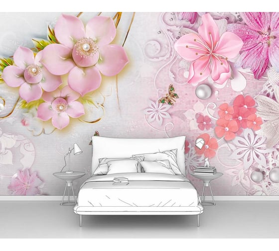 Фотообои розы "Розовые цветы с бусинками" 200x130 ШxВ ООО Первое ателье pw96726-2 1