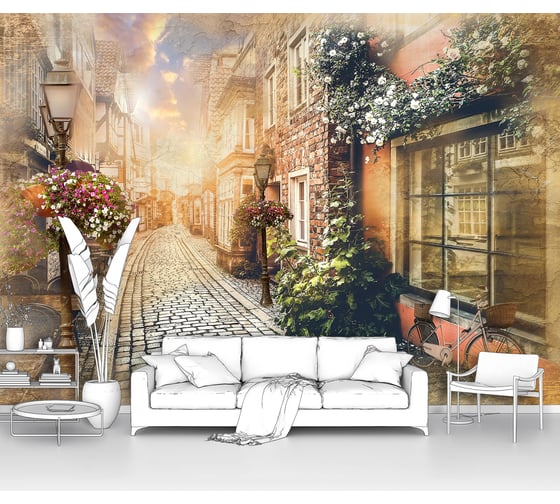 Фотообои город "Яркий закат на узкой улочке в Европе" 400x280 ШxВ ООО Первое ателье pw28496